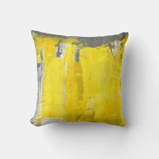 'Fifth' Grey and Yellow Abstract Art Throw Pillow (Front)