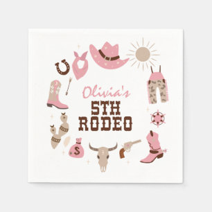 Fifth Rodeo Pink Western Cowboy 5th Birthday Napkins