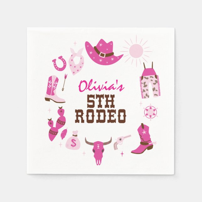Fifth Rodeo Pink Western Cowboy 5th Birthday Napkins (Front)