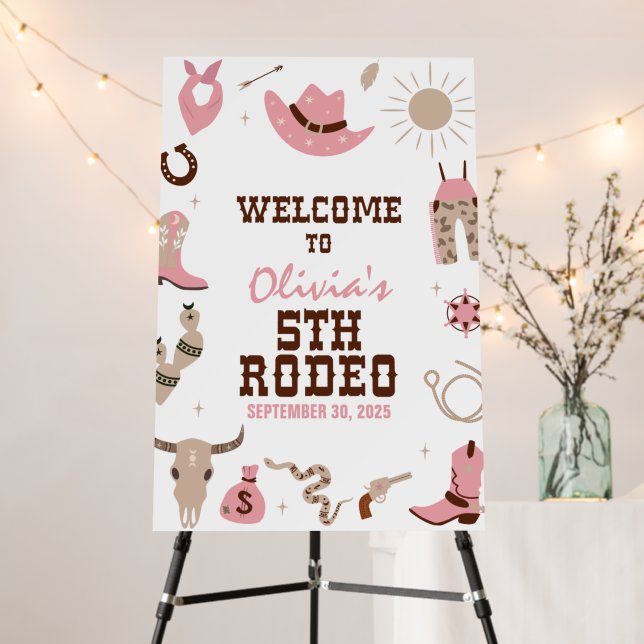 Fifth Rodeo Western Cowboy 5th Birthday Welcome Foam Board (In Situ (Stand))