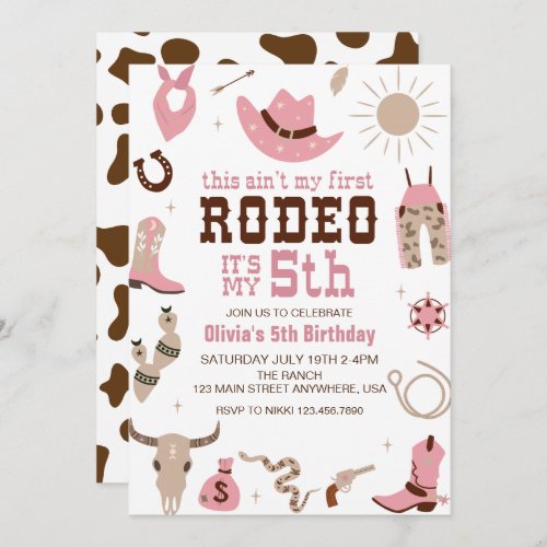 Fifth Rodeo Western Cowgirl 5th Birthday Invitation