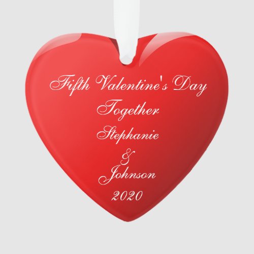 Fifth Valentines Day Together Names Heart Red Ornament
