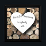 Fifth Wedding Anniversary Editable Gift Box<br><div class="desc">This gift box is perfect for a 5th Wedding Anniversary. It features a stack of logs as a background, keeping in with the wood theme.
Perfect to hold a special gift for your other half. The text can be changed making it perfect for either Husband or Wife.</div>