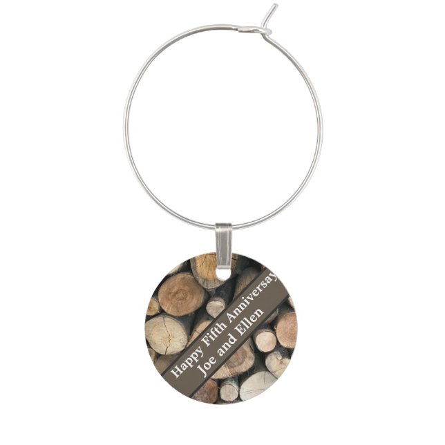 Fifth Wedding Anniversary Editable  Wine Charm (Front)