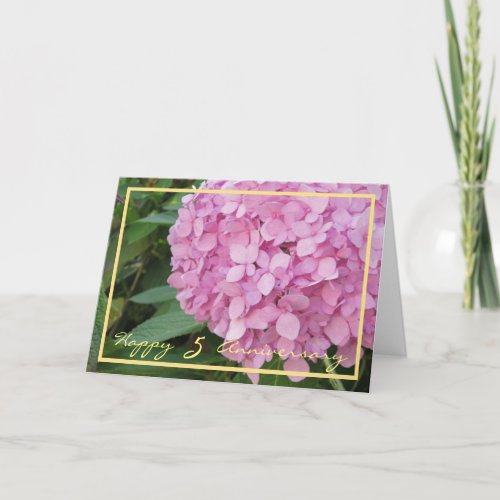 Fifth Wedding Anniversary Wishes Pink Hydrangeas Card
