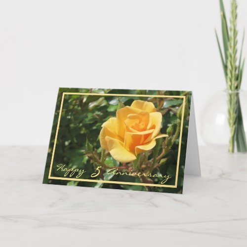 Fifth Wedding Anniversary Wishes Yellow Rose Card