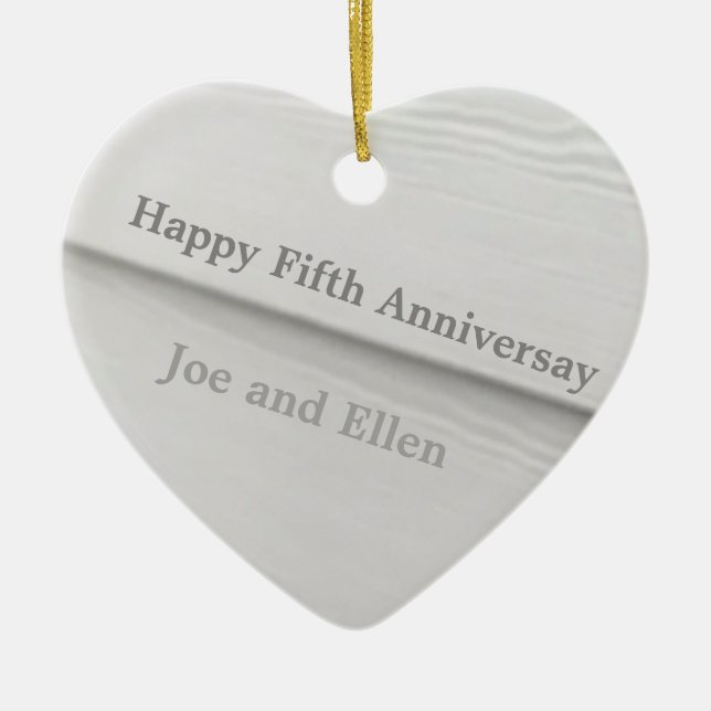Fifth Wedding Anniversary wood Editable Ceramic Ornament (Front)