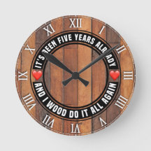 Fifth Wedding Anniversary Wood Wall Clock