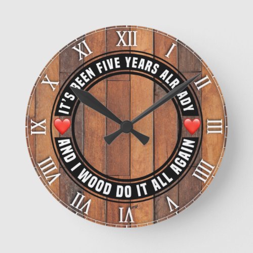 Fifth Wedding Anniversary Wood Wall Clock