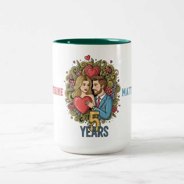 Fifth Year Anniversary Two-Tone Coffee Mug (Center)