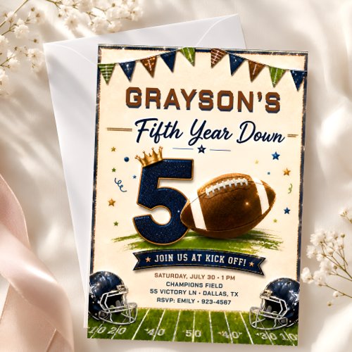 Fifth Year Down Football Birthday Invitation