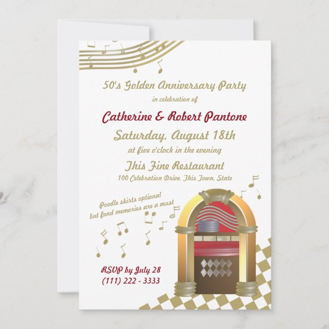 Fifties are Golden Anniversary Jukebox Invitation (Front)