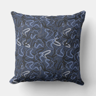 Fifties Boomerang Patterns   Blue, Gray & Black Throw Pillow