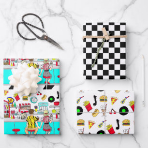 Fifties Diner Nostalgic Couple Holding Hands Wrapping Paper Sheets
