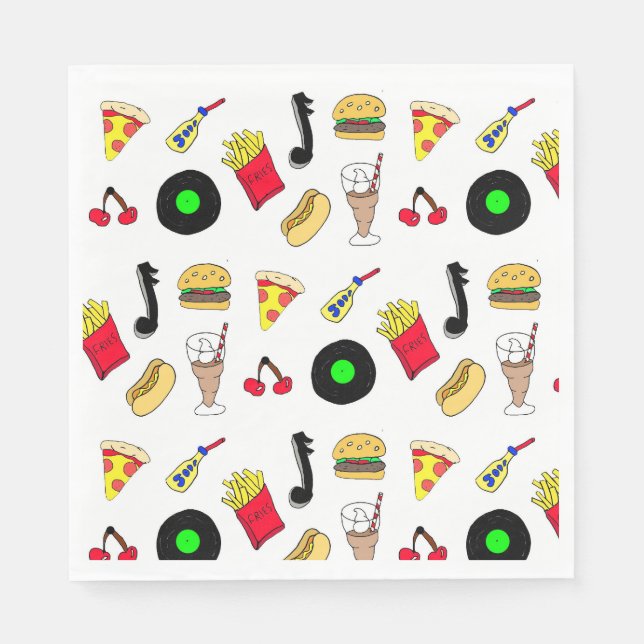Fifties Diner Nostalgic Style Records, Food Napkins (Front)