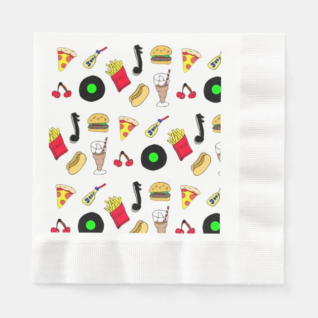 Fifties Diner Nostalgic Style Records, Food Napkins (Front)
