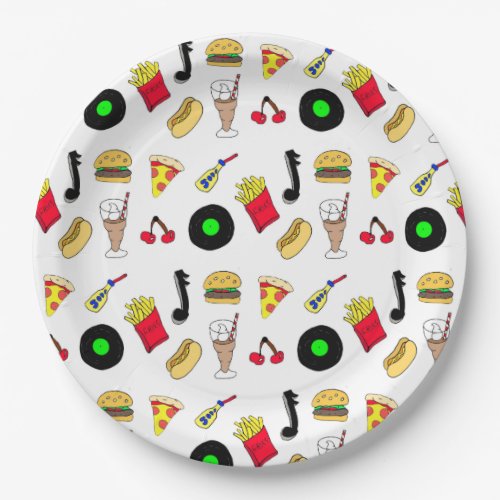 Fifties Diner Nostalgic Style Records Food Paper Plates