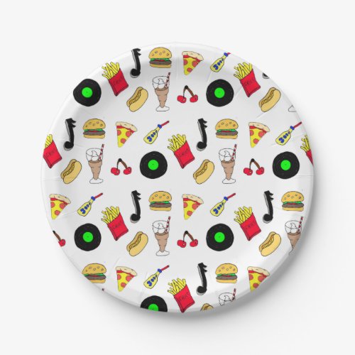 Fifties Diner Nostalgic Style Records Food Paper Plates