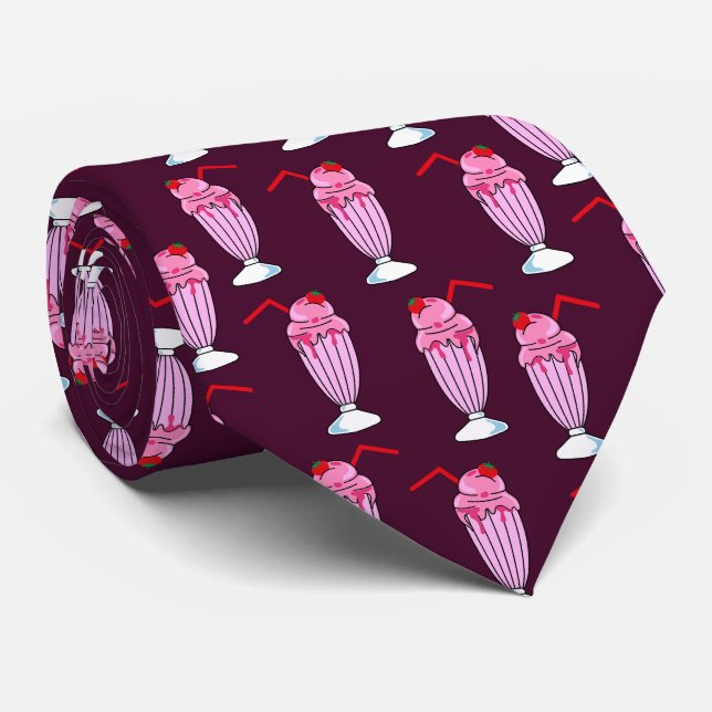 Fifties Diner Pink Milkshake Patterned Neck Tie (Rolled)
