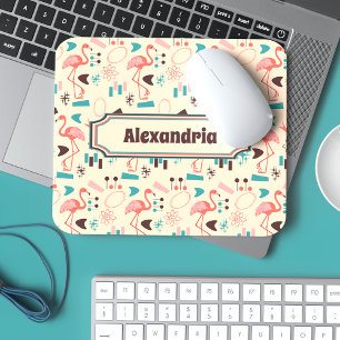 Fifties Flamingo Pattern Personalized Mouse Pad