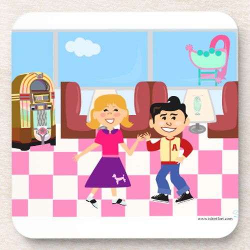 Fifties Fun Sock Hop Diner Cartoon Retro Design Coaster