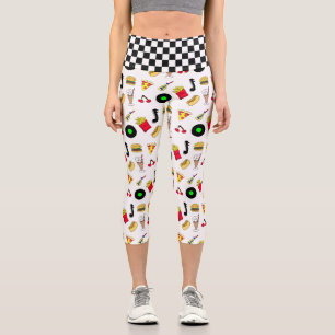 Fifties Graphics with Milkshakes, Hot dogs Retro Capri Leggings