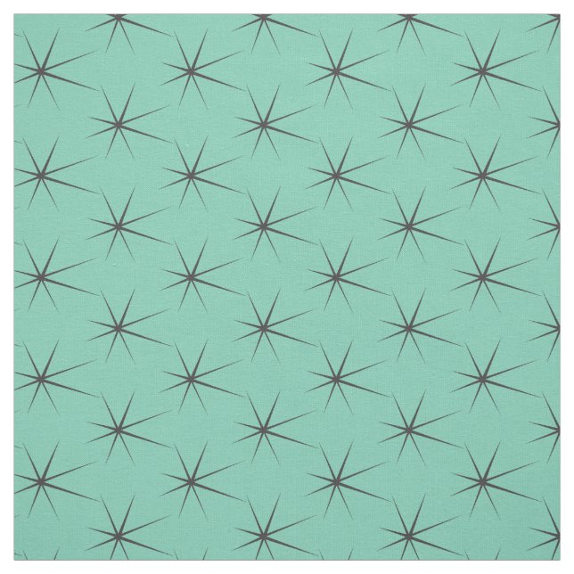 Fifties Gray Stars on Retro Turquoise Fabric (Swatch)