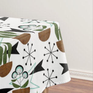 Fifties Houseplants Atomic Style on White   Atomic Tablecloth