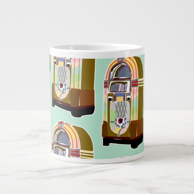 Fifties Jukeboxes Retro Mint Fun Art Pattern  Large Coffee Mug (Front)