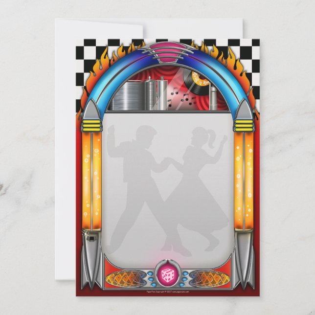 Fifties Party Invitations, 50's Rock n Roll Note Card (Front)