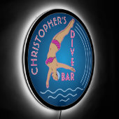 Fifties Retro Neon Look Bikini Swimmer Dive Bar LED Sign (Angle)