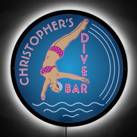 Fifties Retro Neon Look Bikini Swimmer Dive Bar LED Sign (Front)