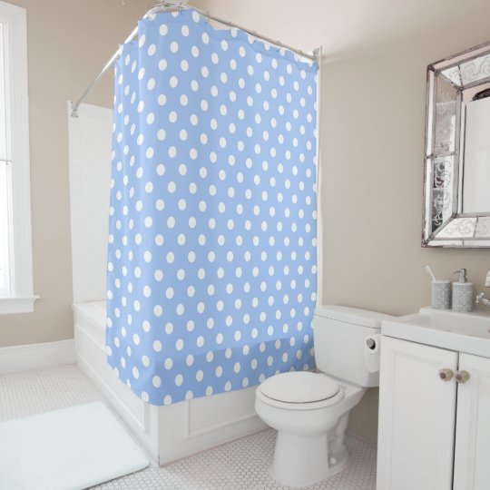 Fifties Retro Style Cute Polka Dots On Baby Blue Shower Curtain