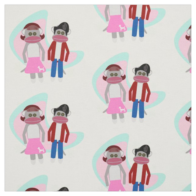 Fifties Sock Hop Sock Monkeys Fabric (Swatch)