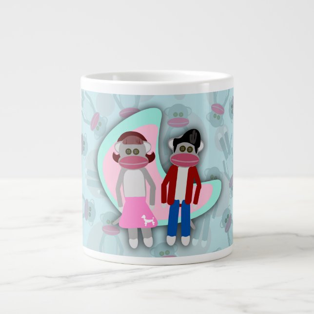 Fifties Sock Hop Sock Monkeys Giant Coffee Mug (Front)