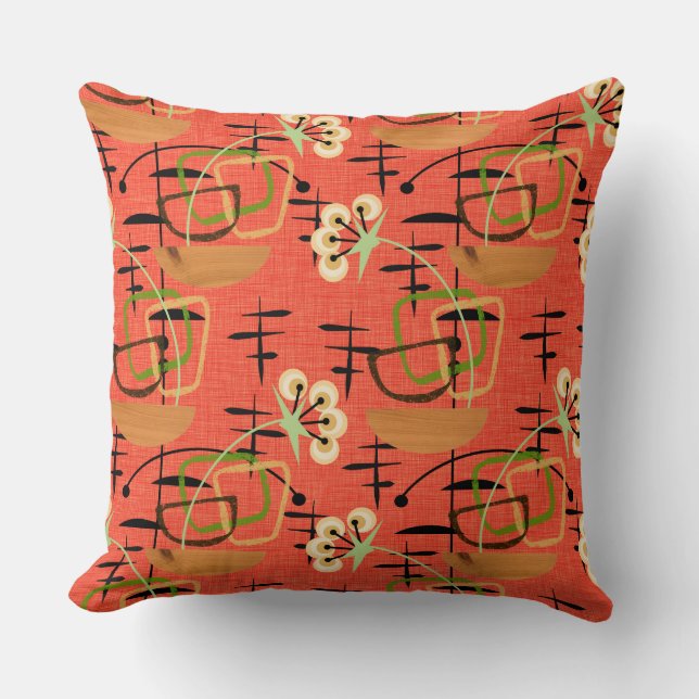 Fifties Style Houseplants | Atomic Patterns Throw Pillow (Front)