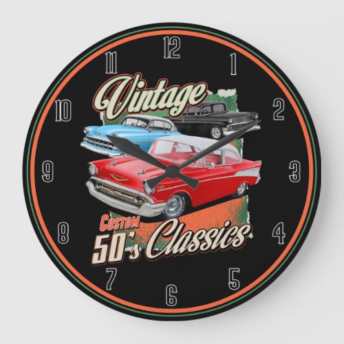 Fifties Vintage Cars Large Clock