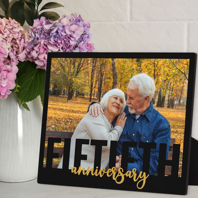 Fiftieth Anniversary Oversized Typography Photo Plaque (50th wedding anniversary photo plaque)