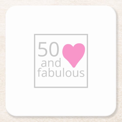 Fiftieth Birthday 50 and Fab Simple Pink Birthday Square Paper Coaster