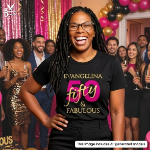 Fiftieth Birthday Custom Name 50 and Fabulous T-Shirt