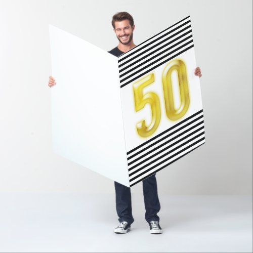 Fiftieth birthday gold black stripe pattern 50th card