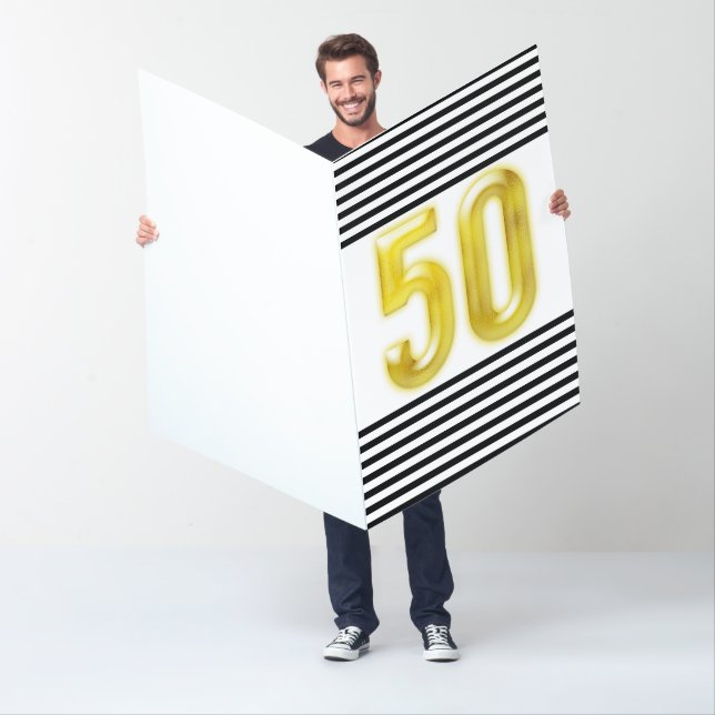 Fiftieth birthday gold black stripe pattern 50th card (In Situ)