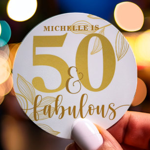 fiftieth birthday gold typography botanical classic round sticker