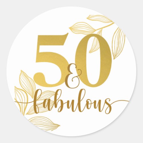 fiftieth birthday gold typography botanical classic round sticker