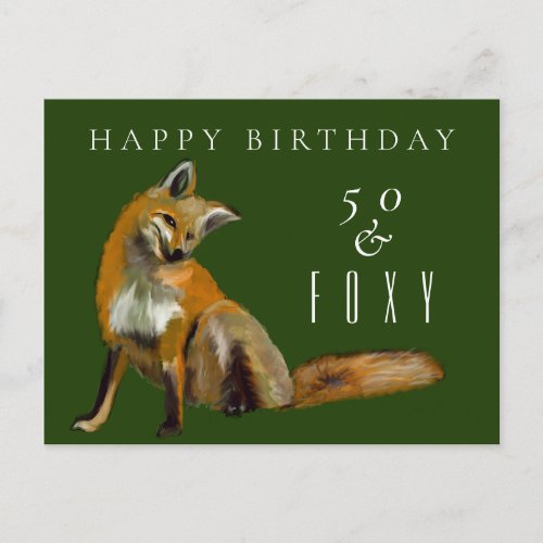 Fiftieth birthday greeting red fox fifty and foxy postcard