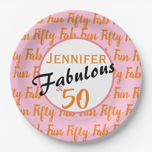 Fiftieth Birthday Party Pink Paper Plate