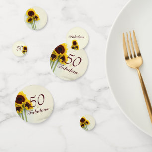 Fiftieth Sunflower Rustic 50th birthday table Confetti