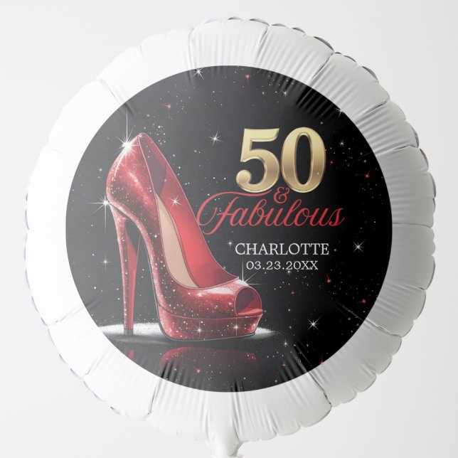 Fifty 50 & Fabulous BIRTHDAY Red Gold High Heels Balloon (Front)