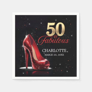 Fifty 50 & Fabulous BIRTHDAY Red Gold High Heels Napkins