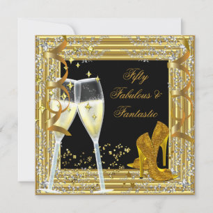Fifty 50 & Fantastic Fabulous Gold Black Invitation
